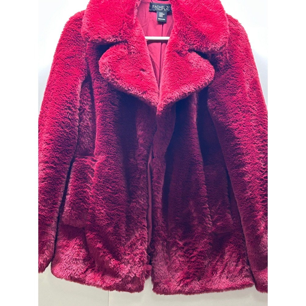 Rachel Zoe Red Faux Fur Coat Jacket Ruby Crimson Plush Luxury Wide Lapel Size XS